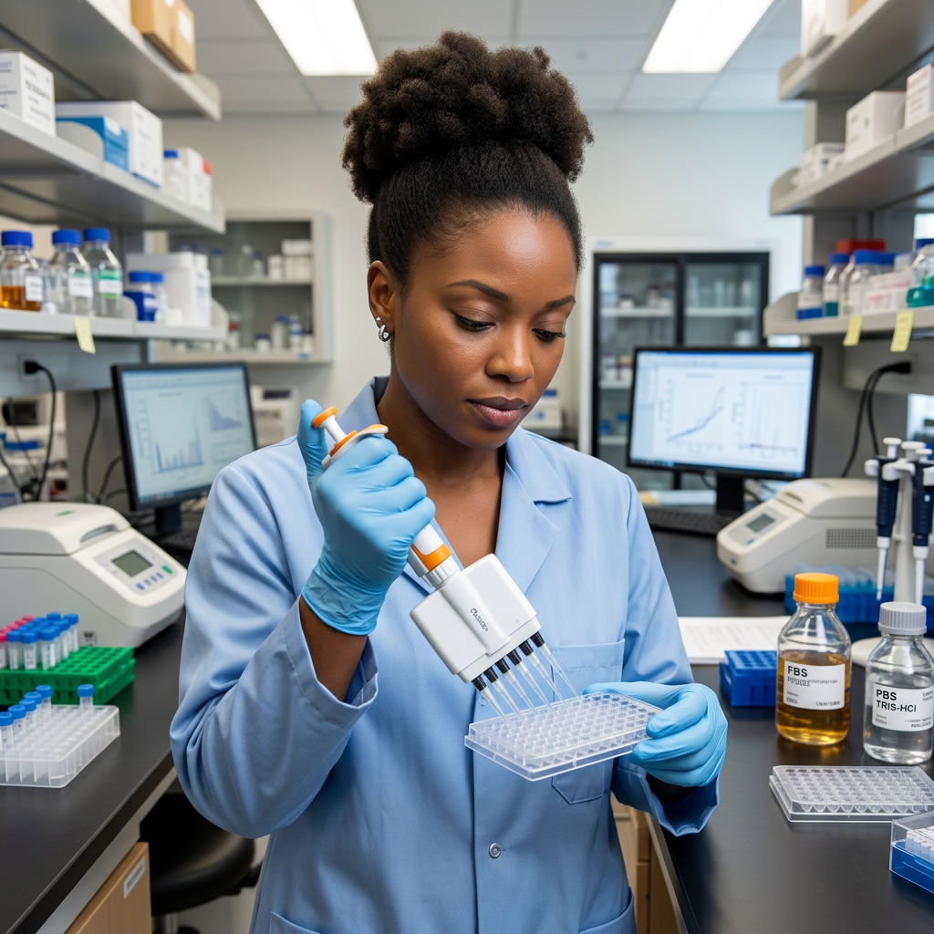 Laboratory professional reviewing work